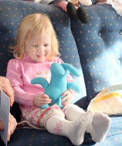 A Hand made stuffed animal toy makes little kids happy.